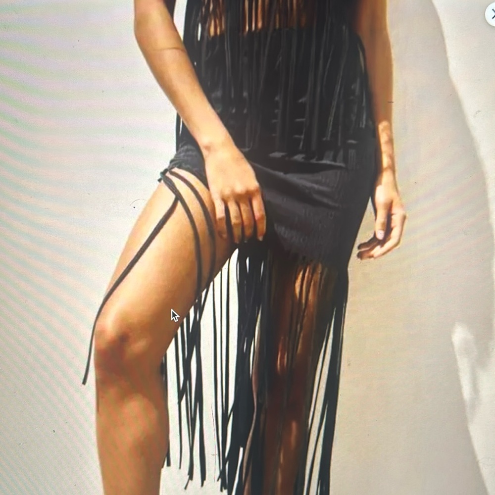 Zara Brown Ribbed Fringe Skirt